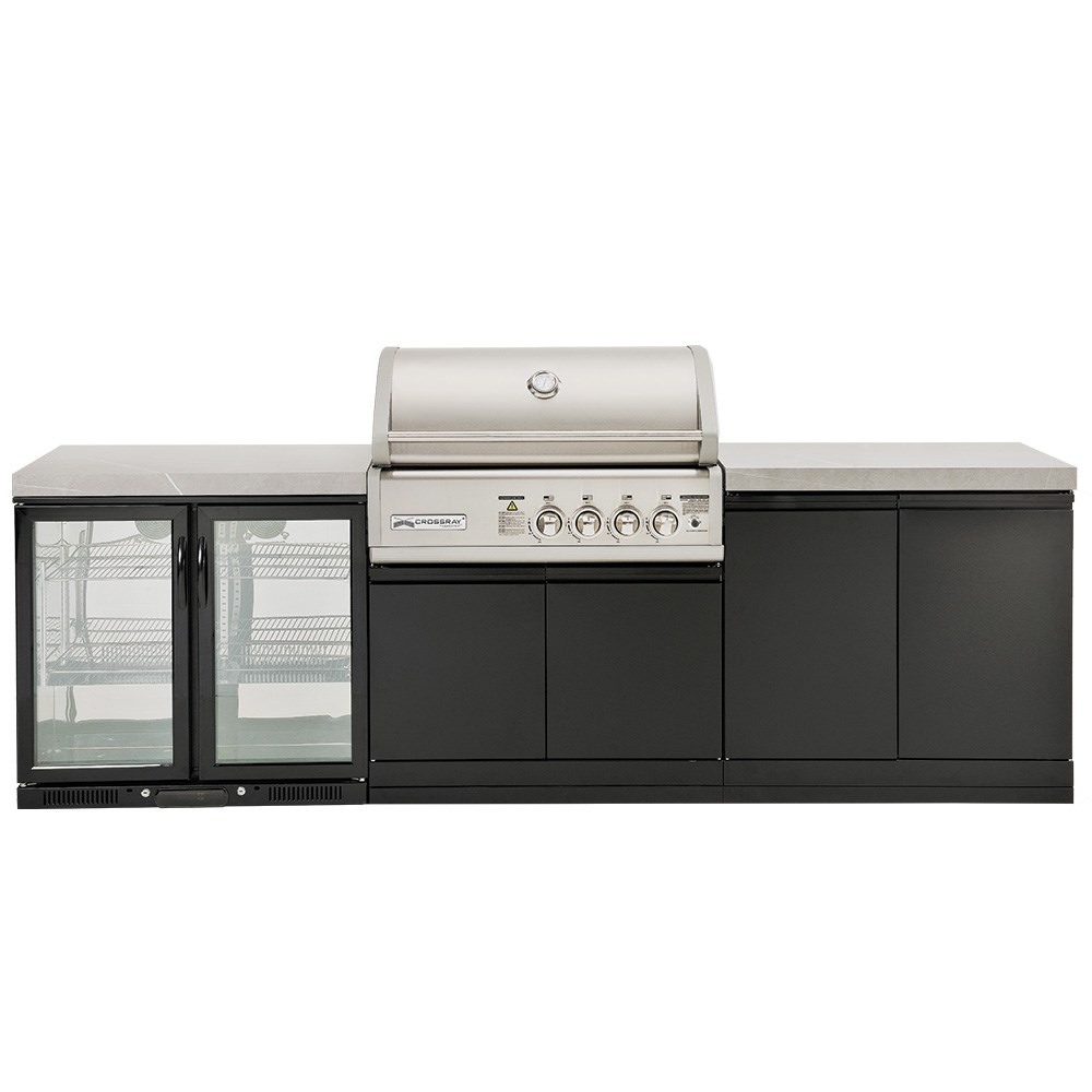 CROSSRAY 4 Burner Gas Outdoor Kitchen With Double Cabinets And Double Door Fridge