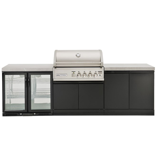 CROSSRAY 4 Burner Gas Outdoor Kitchen With Double Cabinets And Double Door Fridge