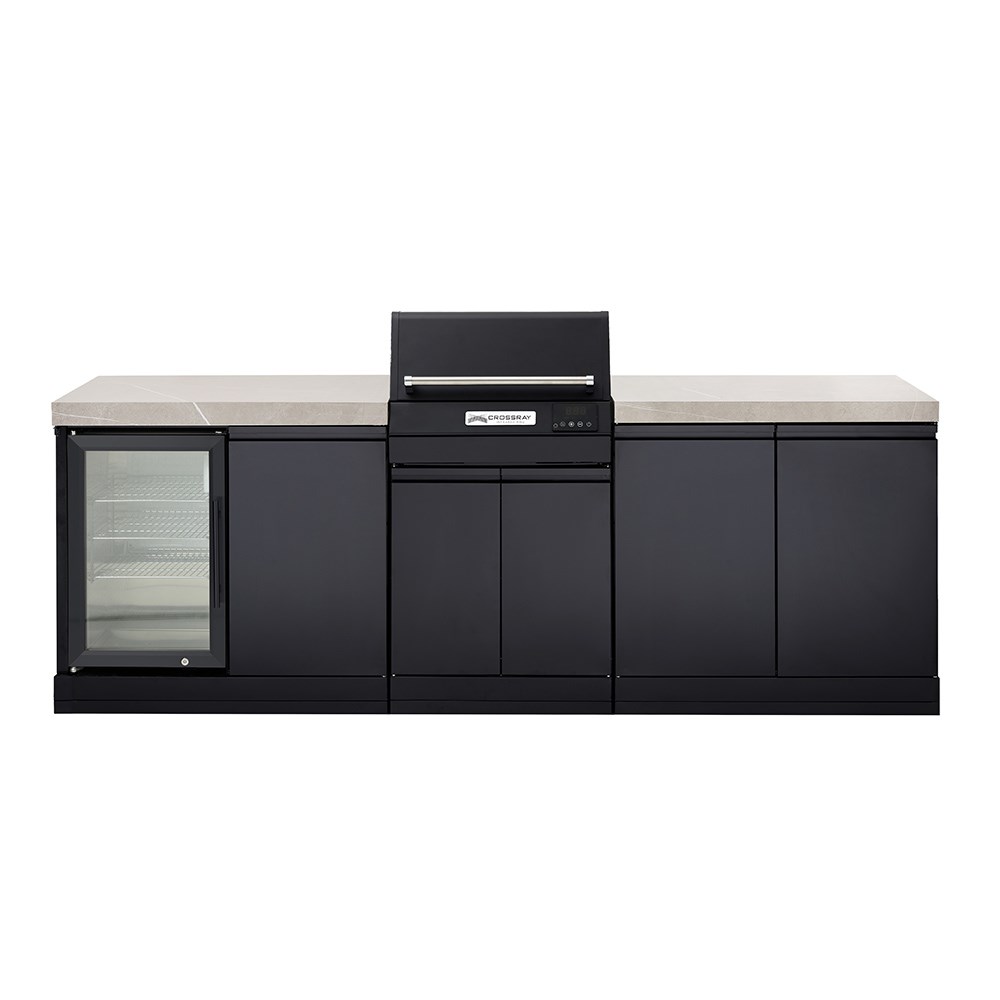 CROSSRAY eXtreme Electric Grey Outdoor Kitchen With Double Cabinets And Single Door Fridge