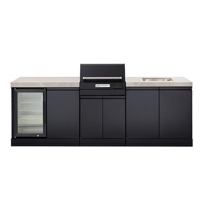 CROSSRAY eXtreme Electric Grey Outdoor Kitchen With Double Cabinets, Sink And Single Door Fridge