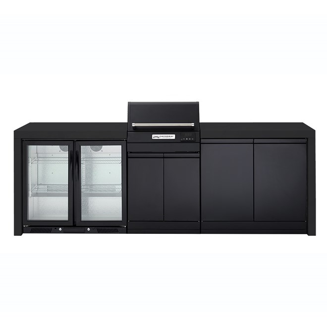 CROSSRAY eXtreme Electric Black Outdoor Kitchen With Double Cabinets And Double Door Fridge