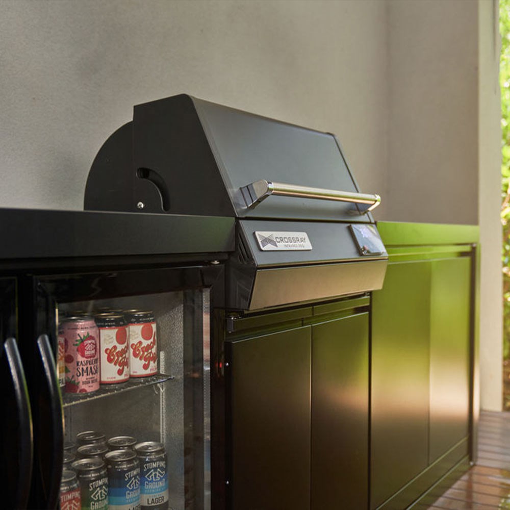CROSSRAY eXtreme Electric Black Outdoor Kitchen With Double Cabinets, Sink And Double Door Fridge