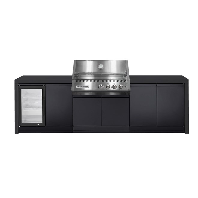 CROSSRAY Premium Xplor 4 Burner Gas Outdoor Kitchen With Single Door Fridge In Black