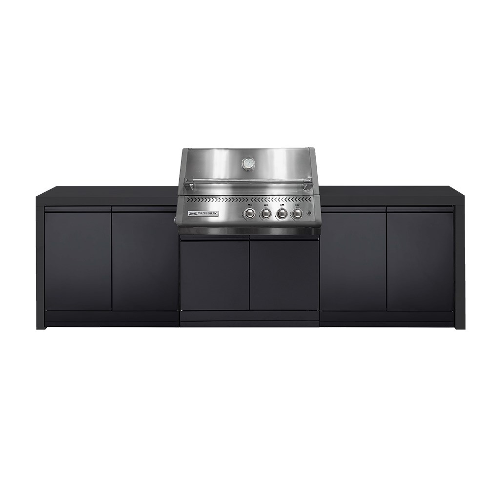 CROSSRAY Premium Xplor 4 Burner Gas Outdoor Kitchen With Double Cabinets In Black