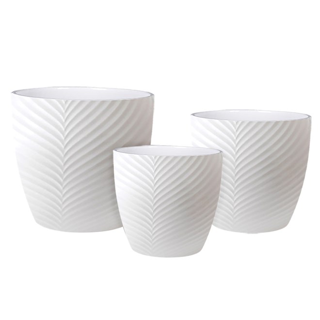 Egg Leaf Pot White Medium