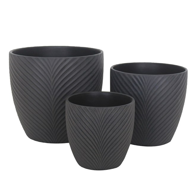 Egg Leaf Pot Black Medium