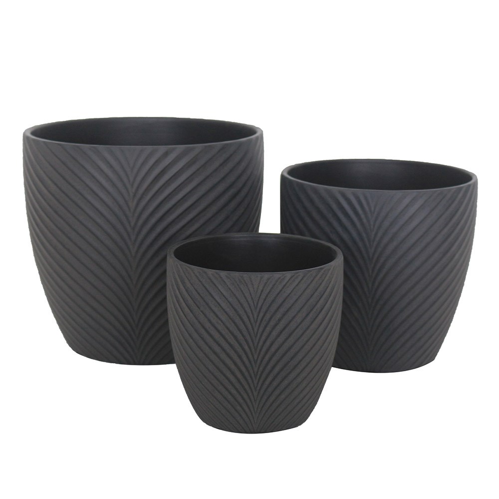 Egg Leaf Pot Black Small
