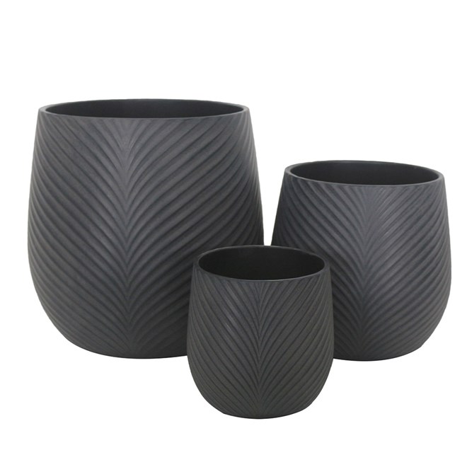 Drum Leaf Pot Black Medium