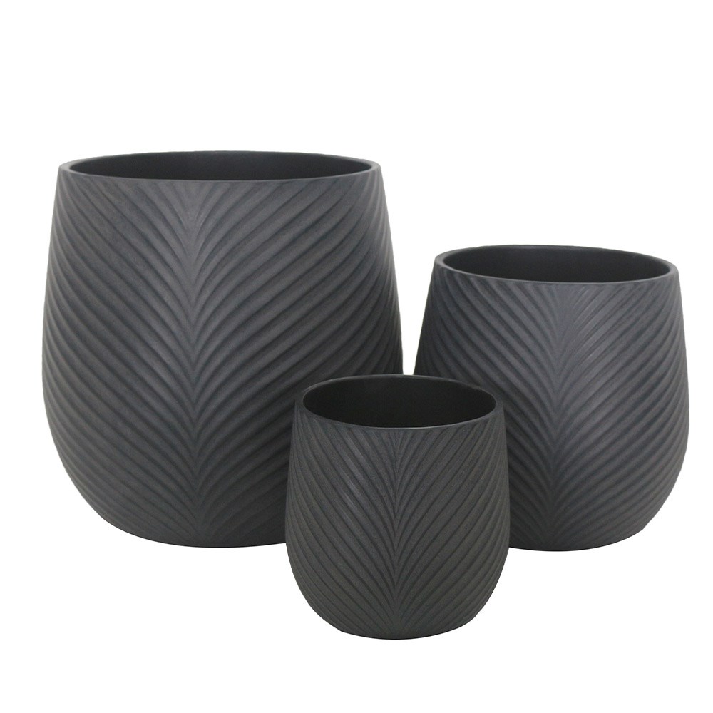 Drum Leaf Pot Black Small