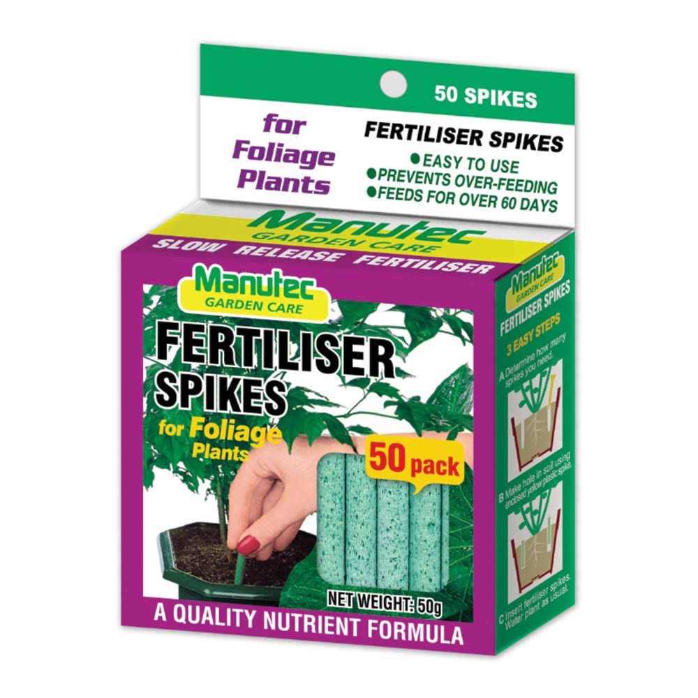Manutec Fertiliser Spikes Foliage Plants - 50 Pack