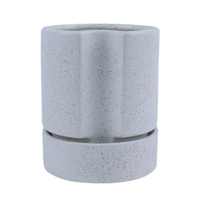 Kelly Cylinder Pot with Saucer - White 16 x19.5cm