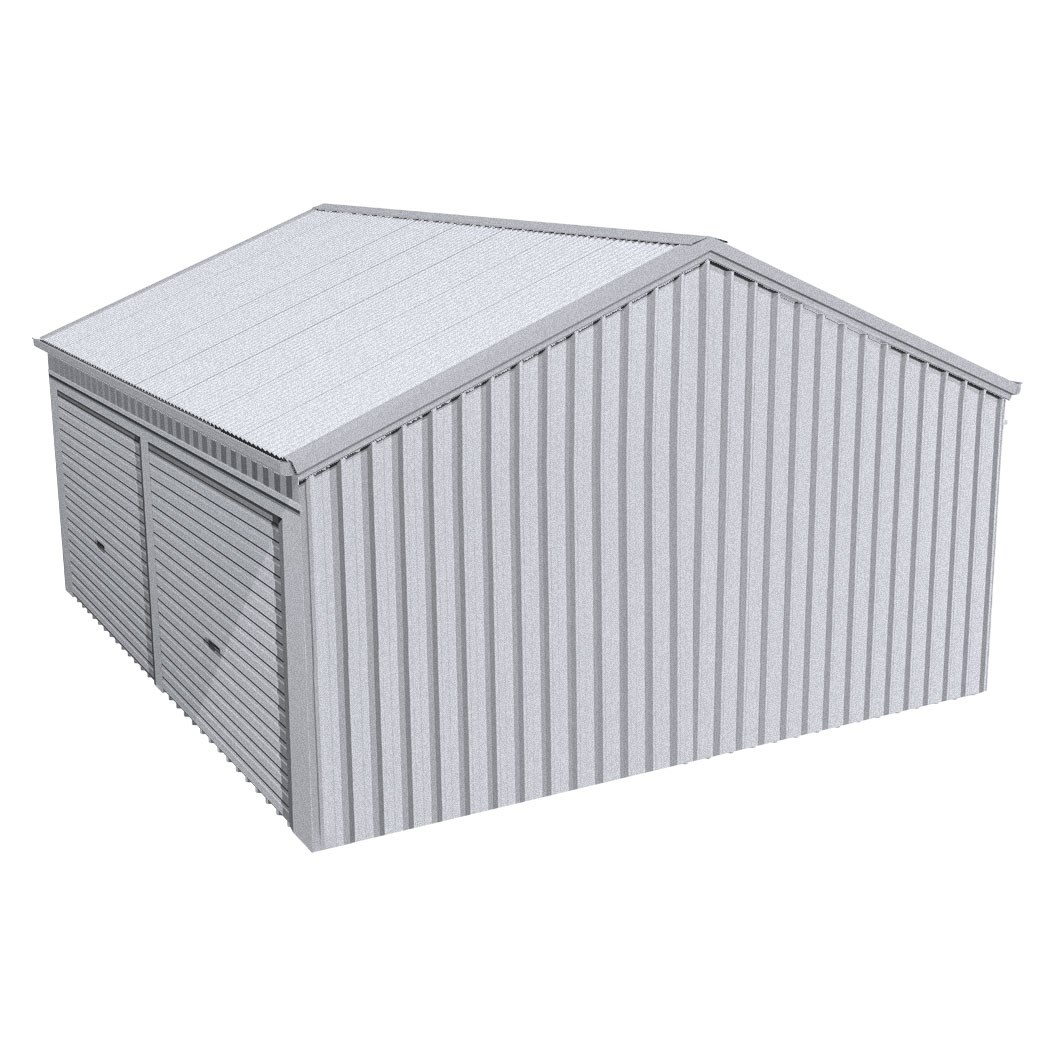 Domestic Gable Roof Shed Double Garage 5.45 x 6.21 x 2.4m Gutter Side Roller Door Zinc/Al