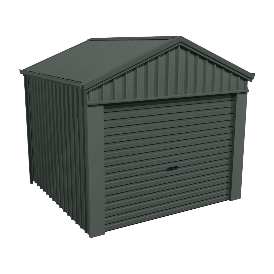 Domestic Gable Roof Shed Stubbie 3.16 x 3.16 x 2.4m Gable End Roller Door Slate Grey