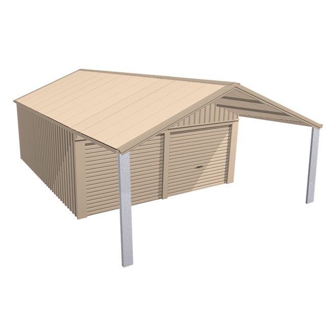 Domestic Gable Roof Shed Double Garaport 5.45 x 12.3m Gable End Roller Door Merino