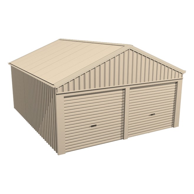 Domestic Gable Roof Shed Double Garage 5.45 x 6.21 x 2.4m Gable End Roller Door Merino