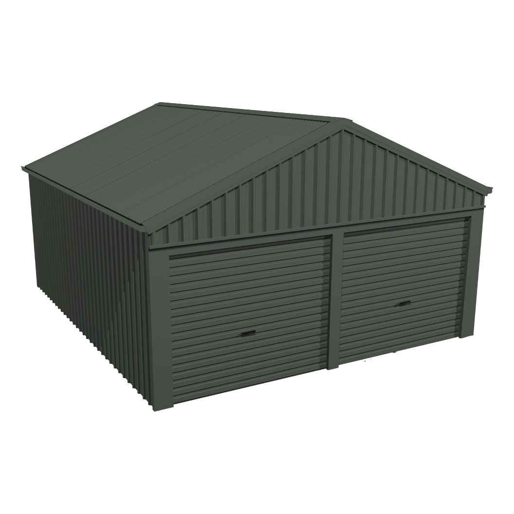 Domestic Gable Roof Shed Double Garage 5.45 x 6.21 x 2.4m Gable End Roller Door Slate Grey