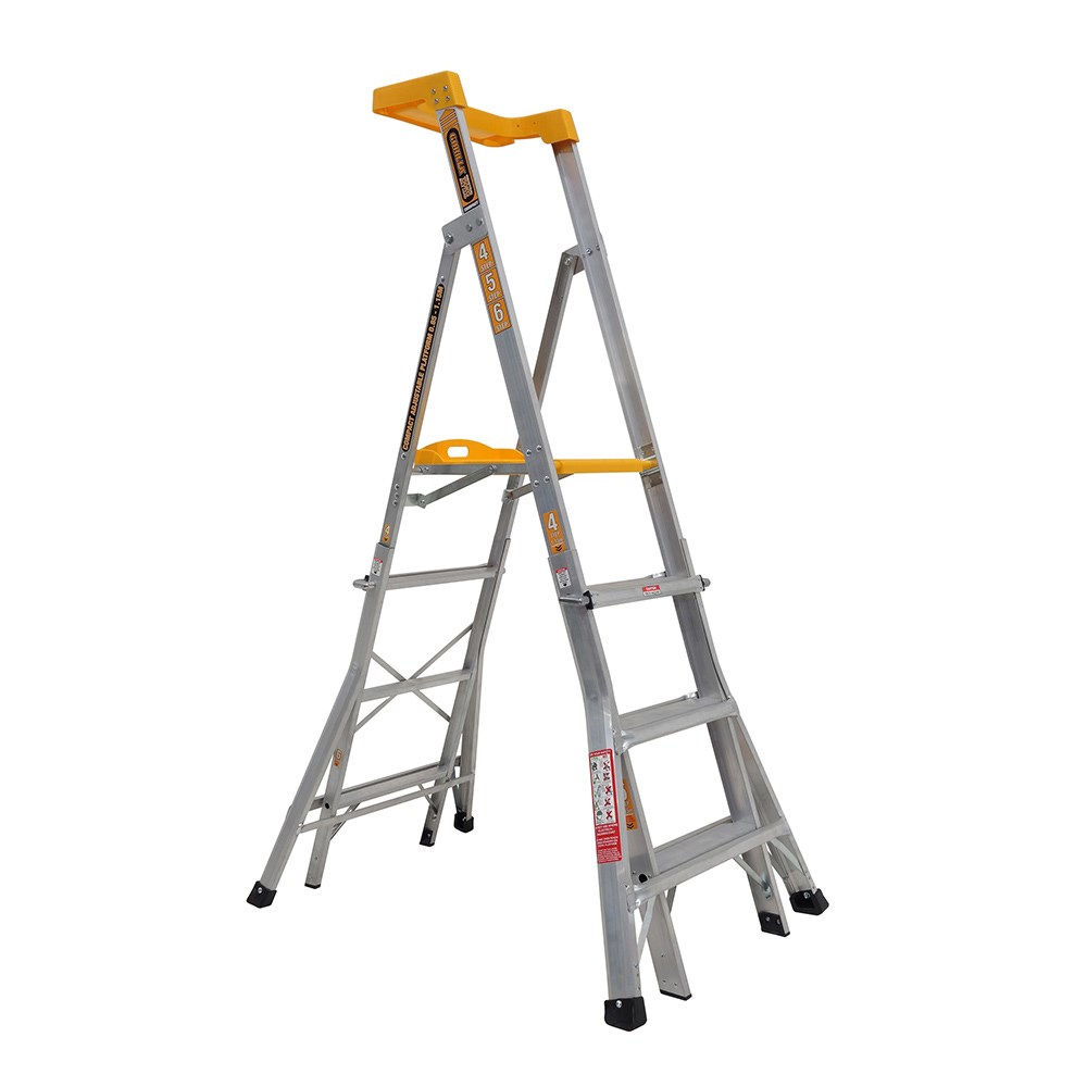 Gorilla 4-6 Step Compact Height Adjustable Aluminium Platform Ladder