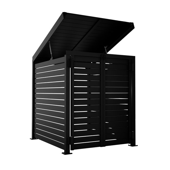 Slat Pool Pump Cover 1150 x 1204 x 982mm Black Double Door With Lid