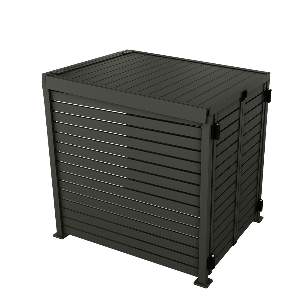 Slat Pool Pump Cover 1150 x 1204 x 982mm Slate Grey Double Door With Lid