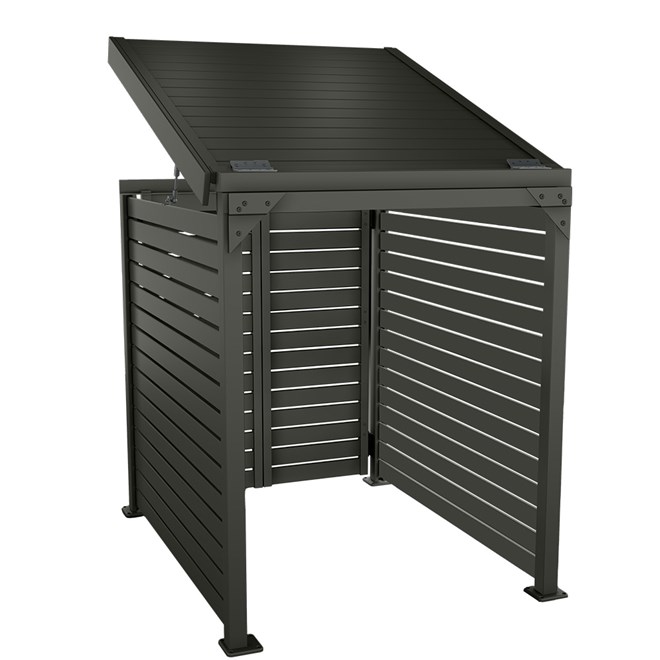 Slat Pool Pump Cover 1150 x 1204 x 982mm Slate Grey Double Door With Lid