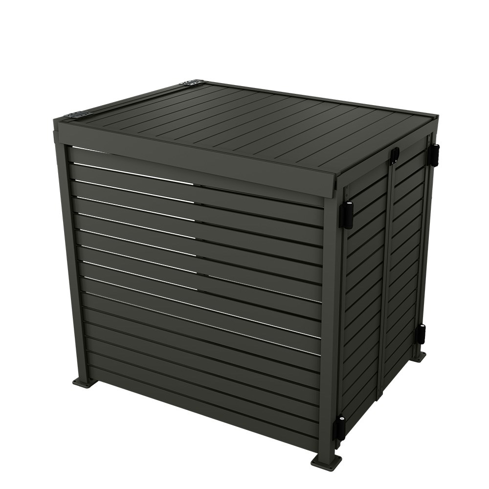 Slat Pool Pump Cover 1200 x 1134 x 982mm Slate Grey Double Door With Lid