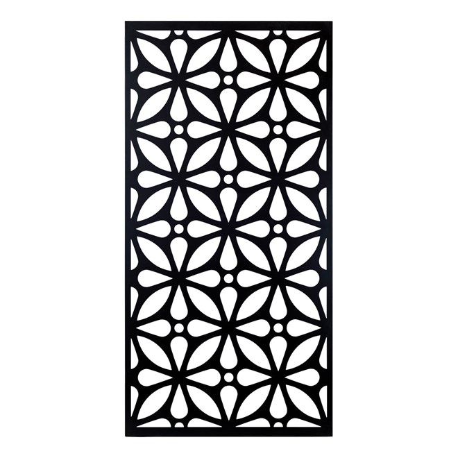 Painted Decorative Screen Floral Black 600x1200mm