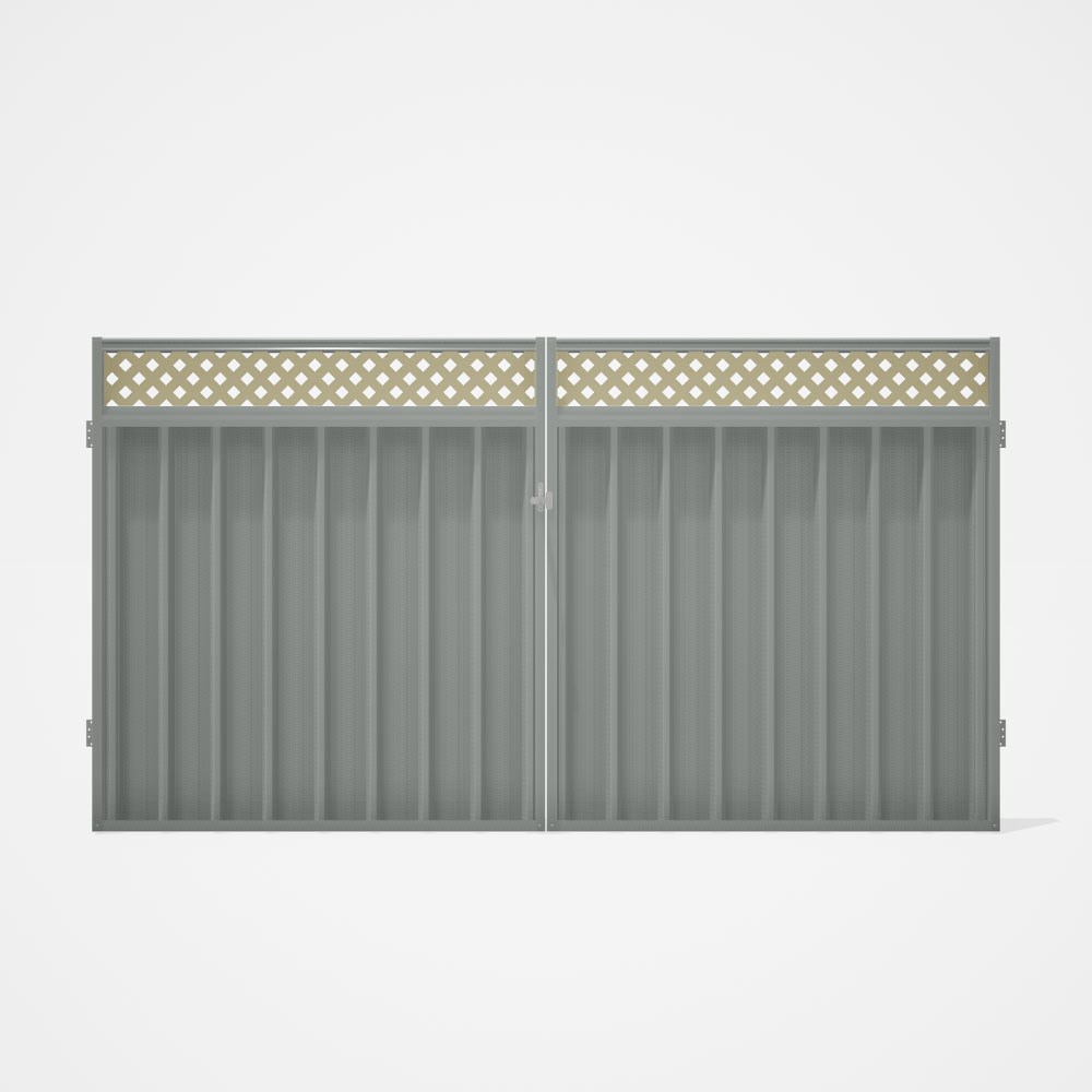 Good Neighbour® Superdek® Screen Top Double Gate Premium .35 BMT 1.8m High Sheet: Gull Grey, Frame: 