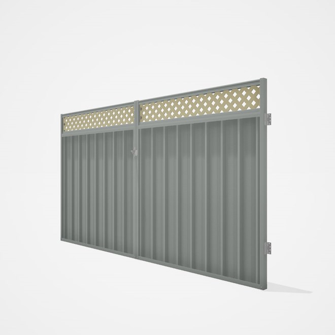 Good Neighbour® Superdek® Screen Top Double Gate Premium .35 BMT 1.8m High Sheet: Gull Grey, Frame: 