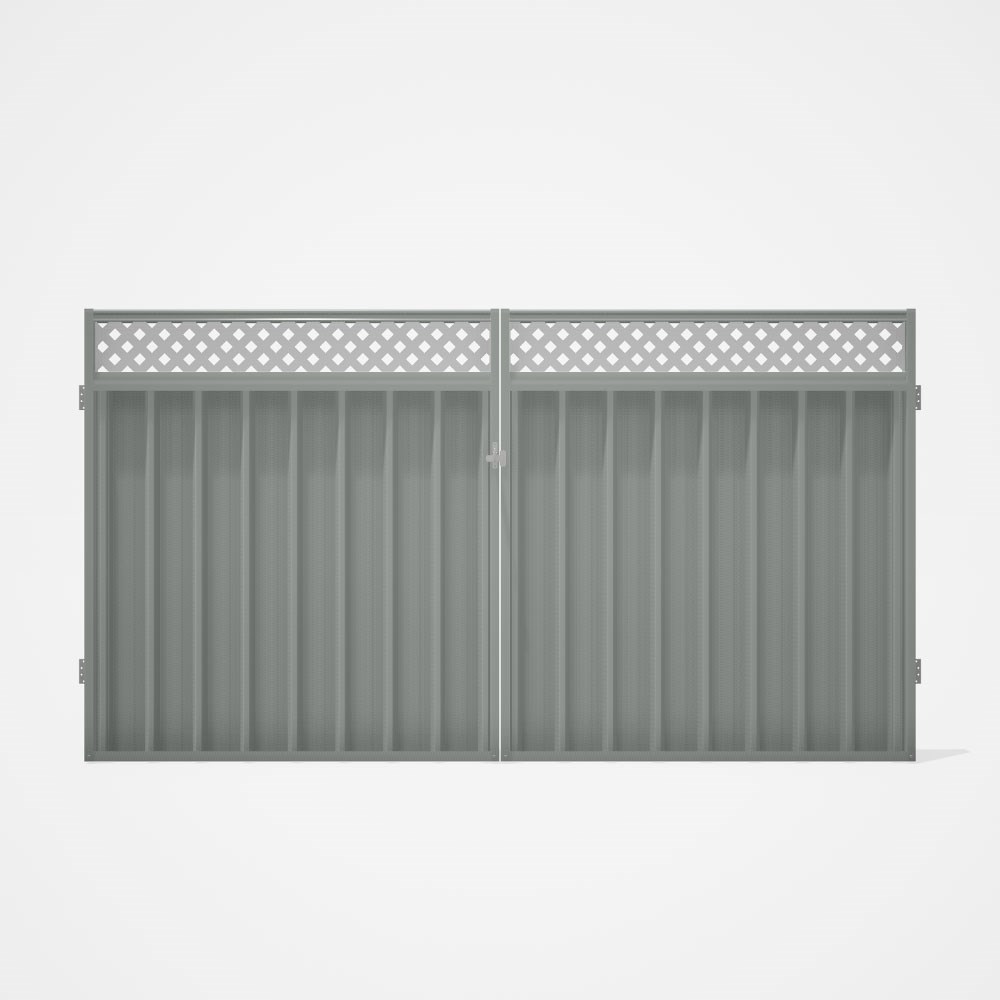 Good Neighbour® Superdek® Screen Top Double Gate Premium .35 BMT 1.8m High Sheet: Gull Grey, Frame: 