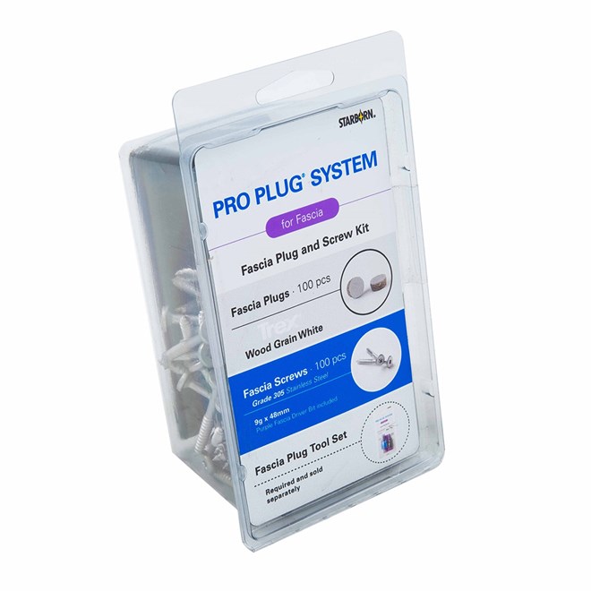 Pro Plugs® System Fascia Plugs With 305 SS Screws Kit For Trex® Fascia Woodgrain White