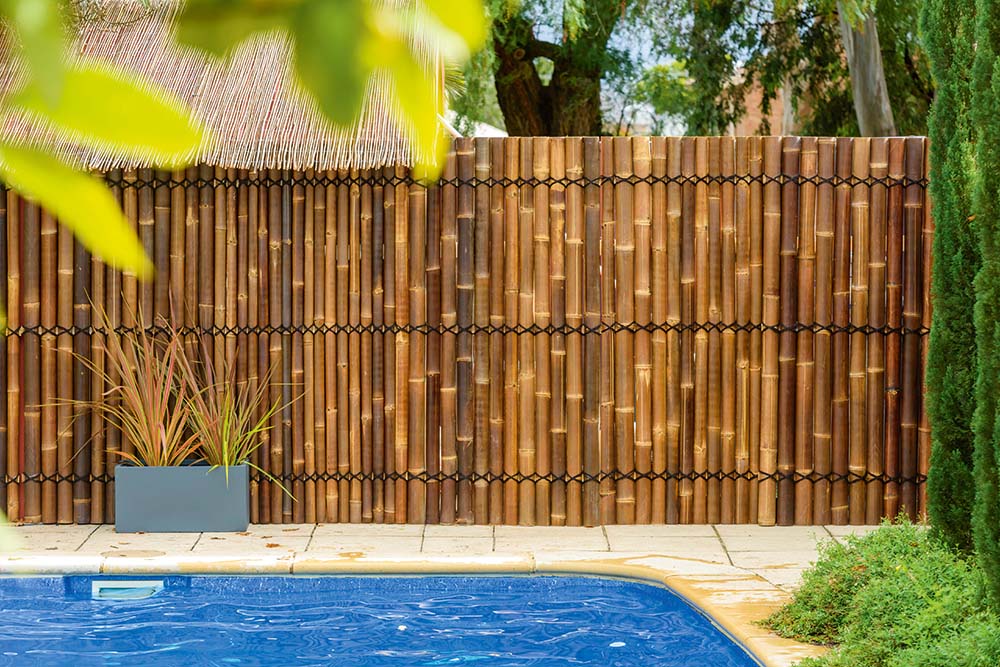 Image of Bamboo fence screening with a lattice pattern