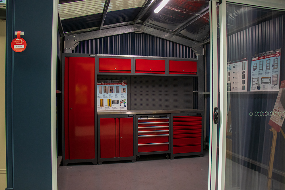Stratco Red Cabinet Workshop in Shed